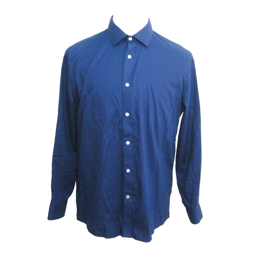 Tommy Hilfiger Button Front Shirt Men's Large Blue Slim Fit Long Sleeve Cotton